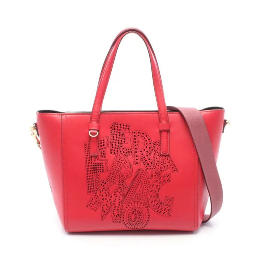 Salvatore Ferragamo Bonnie Lettering Handbag Leather Red